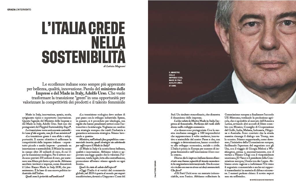 Grazia: l'Italia crede nella sostenibilità, intervista al Ministro Urso.